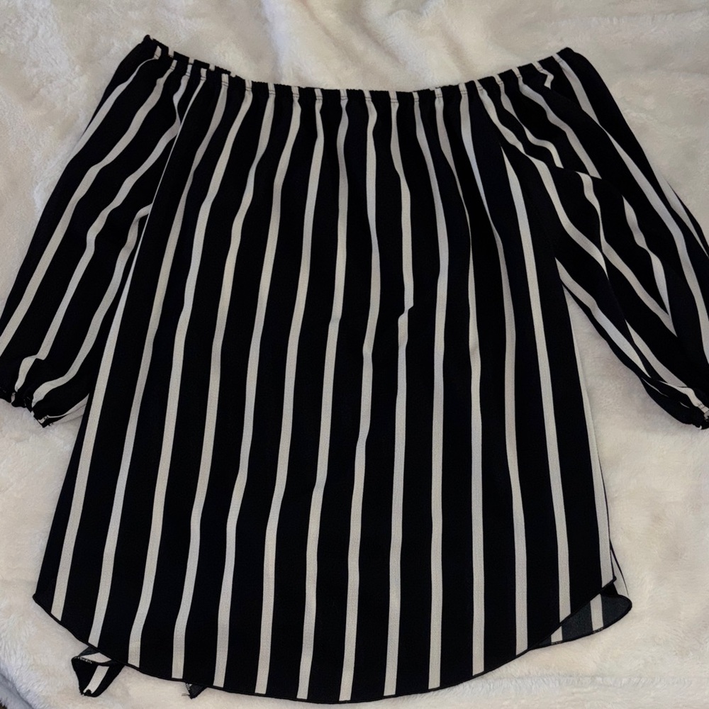 Rainbow Black and White Striped Off-Shoulder Top